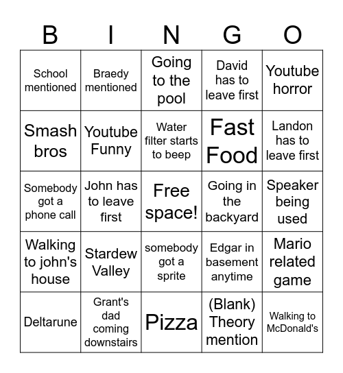 Untitled Basement Bingos Bingo Card