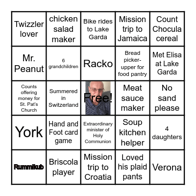 Giorgio's 90th birthday BINGO Card