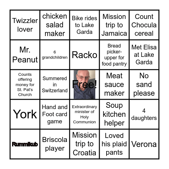 Giorgio's 90th birthday BINGO Card