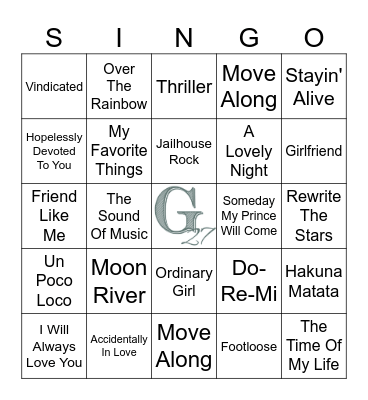 Songs From The Screen Bingo Card
