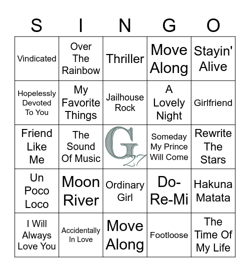 Songs From The Screen Bingo Card