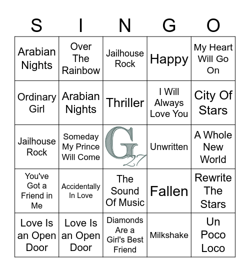 Songs From The Screen Bingo Card
