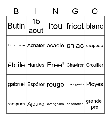 en action bingo Card