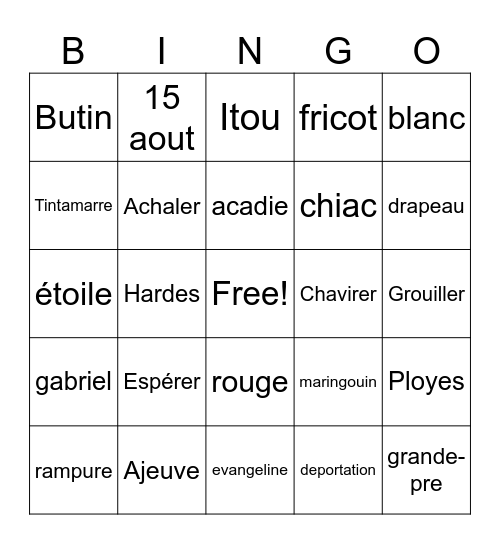 en action bingo Card