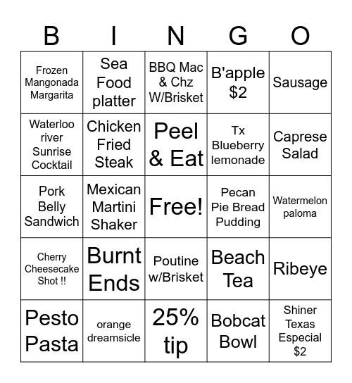 Pub Bingo Card
