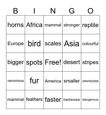 Wild animal bingo Card