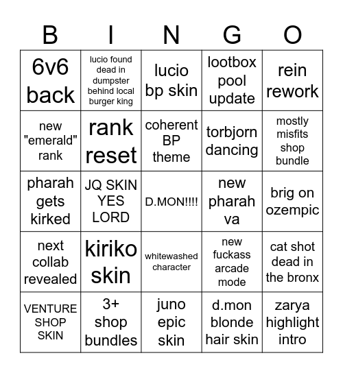 OVERWATCH S4 TRAILER BINGO Card