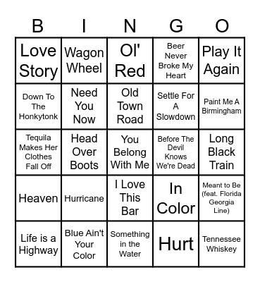 Country Hits 2000-2019 Bingo Card