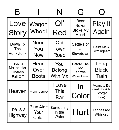 Country Hits 2000-2019 Bingo Card
