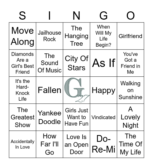 Songs From The Screen Bingo Card