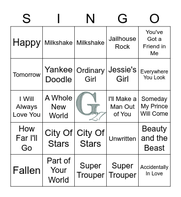 Songs From The Screen Bingo Card