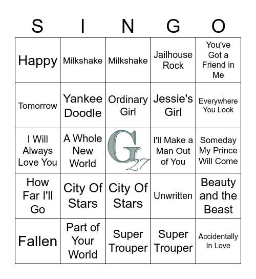 Songs From The Screen Bingo Card