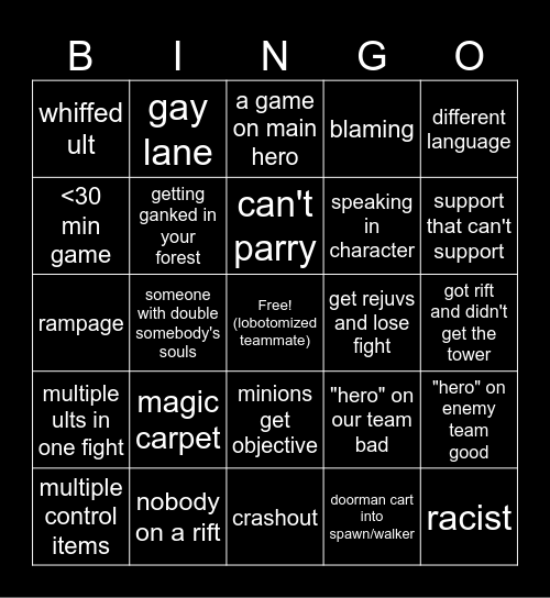 Deadlock Bingo Card