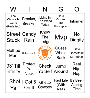 90's Hip Hop Wingo Bingo Card