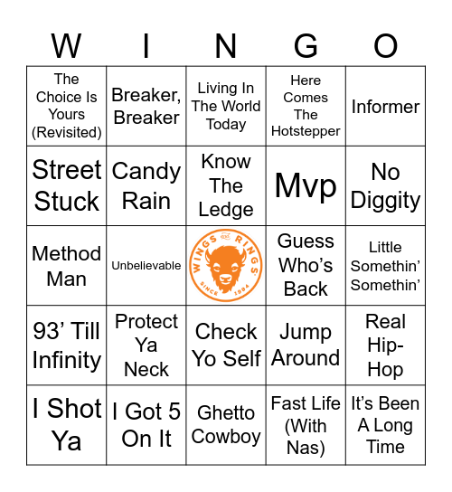 90's Hip Hop Wingo Bingo Card