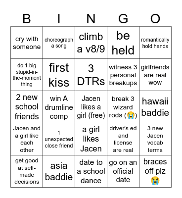 Senior Year Bingo Card
