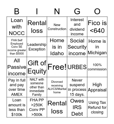 Untitled Bingo Card