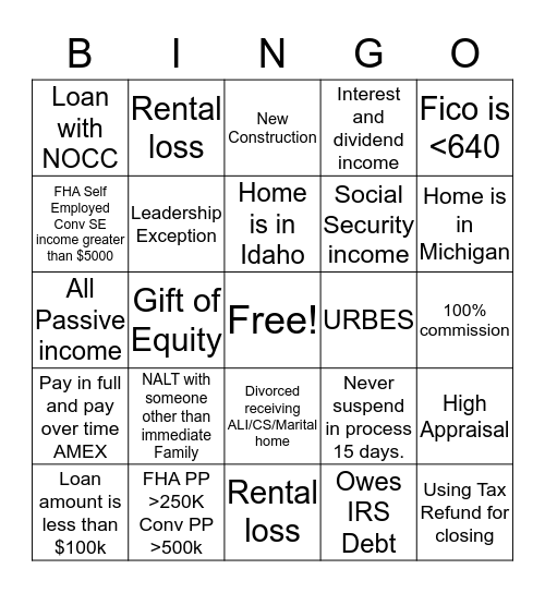 Untitled Bingo Card