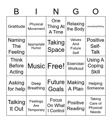 Emotions & Coping Skills Bingo Card