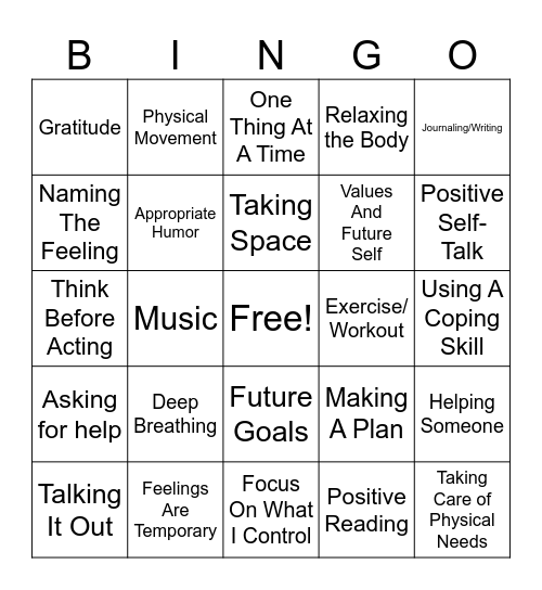 Emotions & Coping Skills Bingo Card