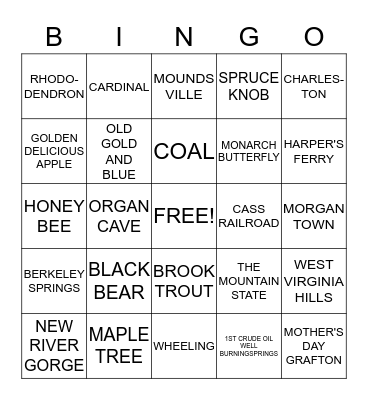 WEST VIRGINIA Bingo Card