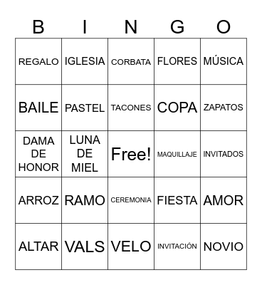 Bridal Bingo Card