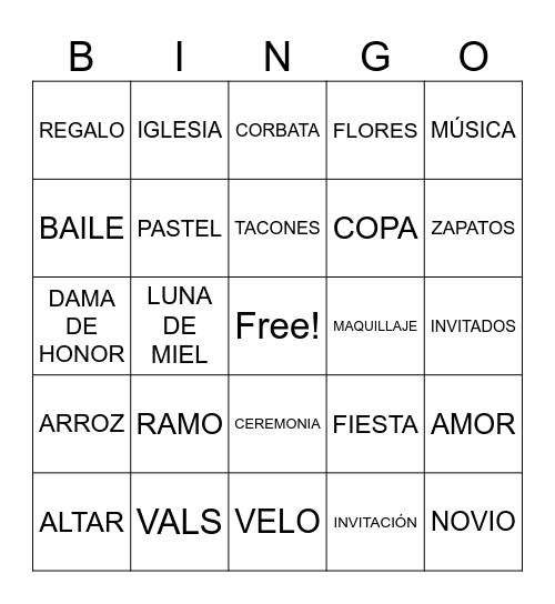 Bridal Bingo Card