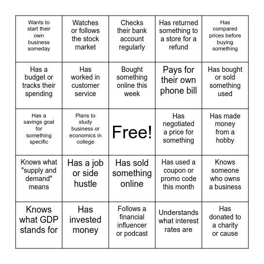 Economics Bingo Card