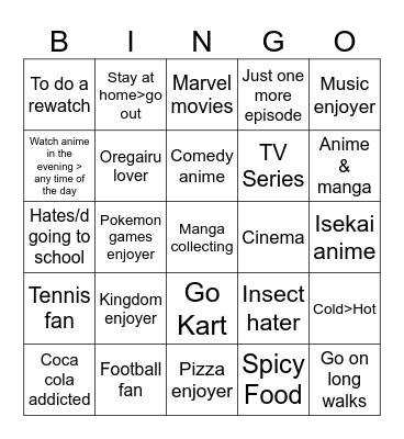 Undertaker's Bingo Card