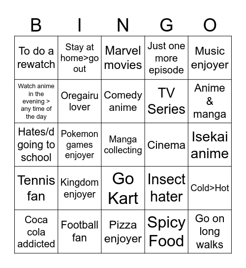 Undertaker's Bingo Card