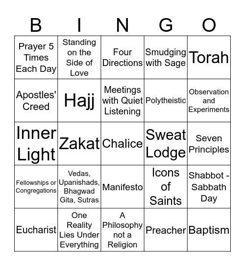 Neighboring Faiths Bingo Card