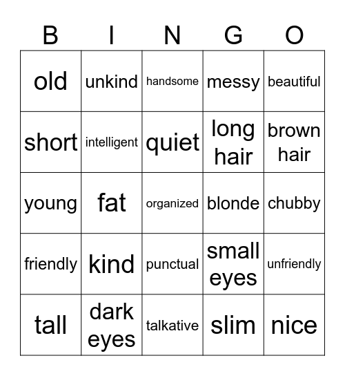 Physical appearance Bingo Card