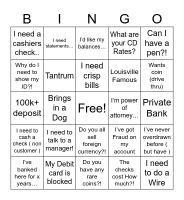 Banker Bingo Card