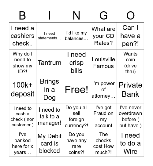 Banker Bingo Card