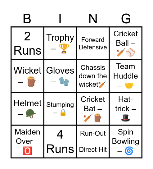 Cricket Bingo Card