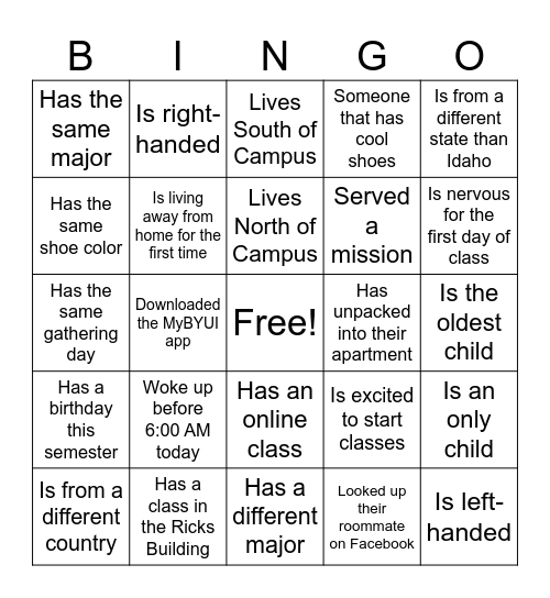 Human Bingo Card