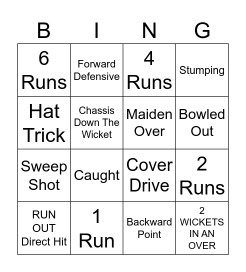 Cricket Bingo Card