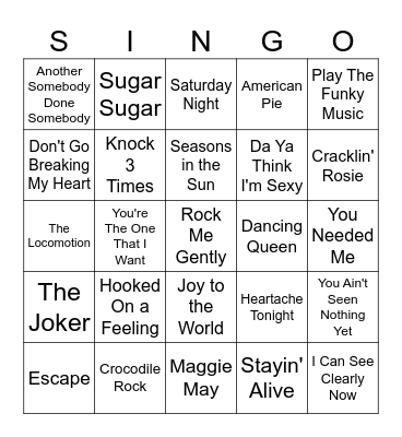 SINGO Bingo Card