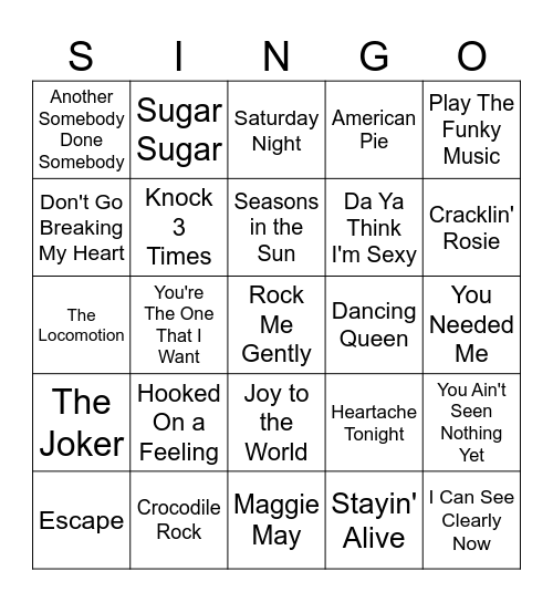 SINGO Bingo Card