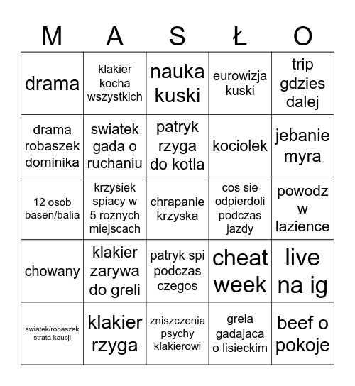 Masło Bingo Card