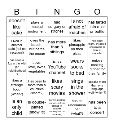 Who are you?!! Bingo Card