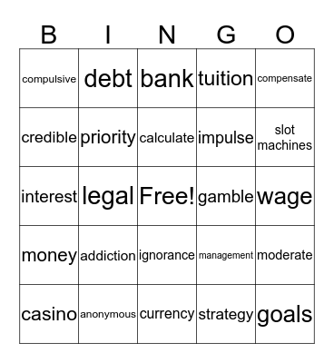 In the Money Vocabulary Bingo Card