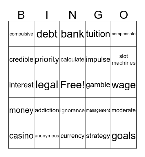 In the Money Vocabulary Bingo Card