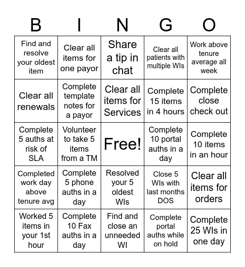Queue Clearer Quest Bingo Card