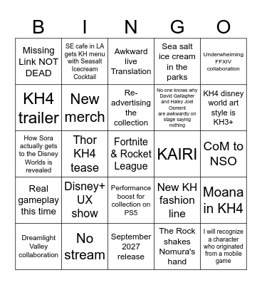 KH4 D23 Bingo Card