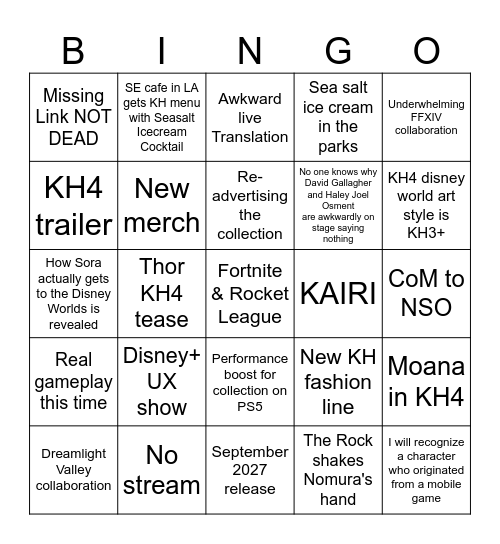 KH4 D23 Bingo Card