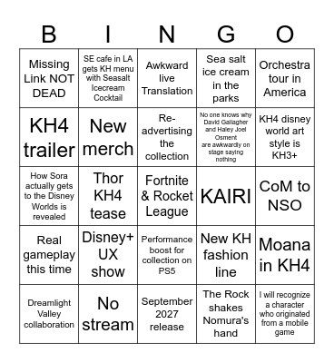 KH4 D23 Bingo Card