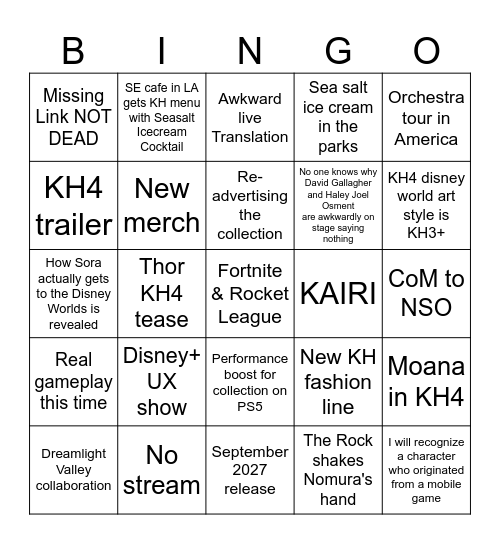 KH4 D23 Bingo Card