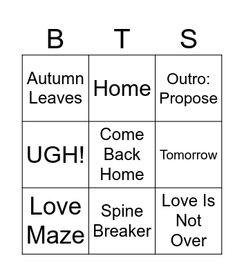 BTS Surprise Song Bingo Card