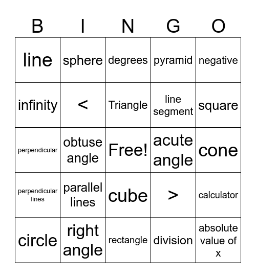 Geometry Bingo Card